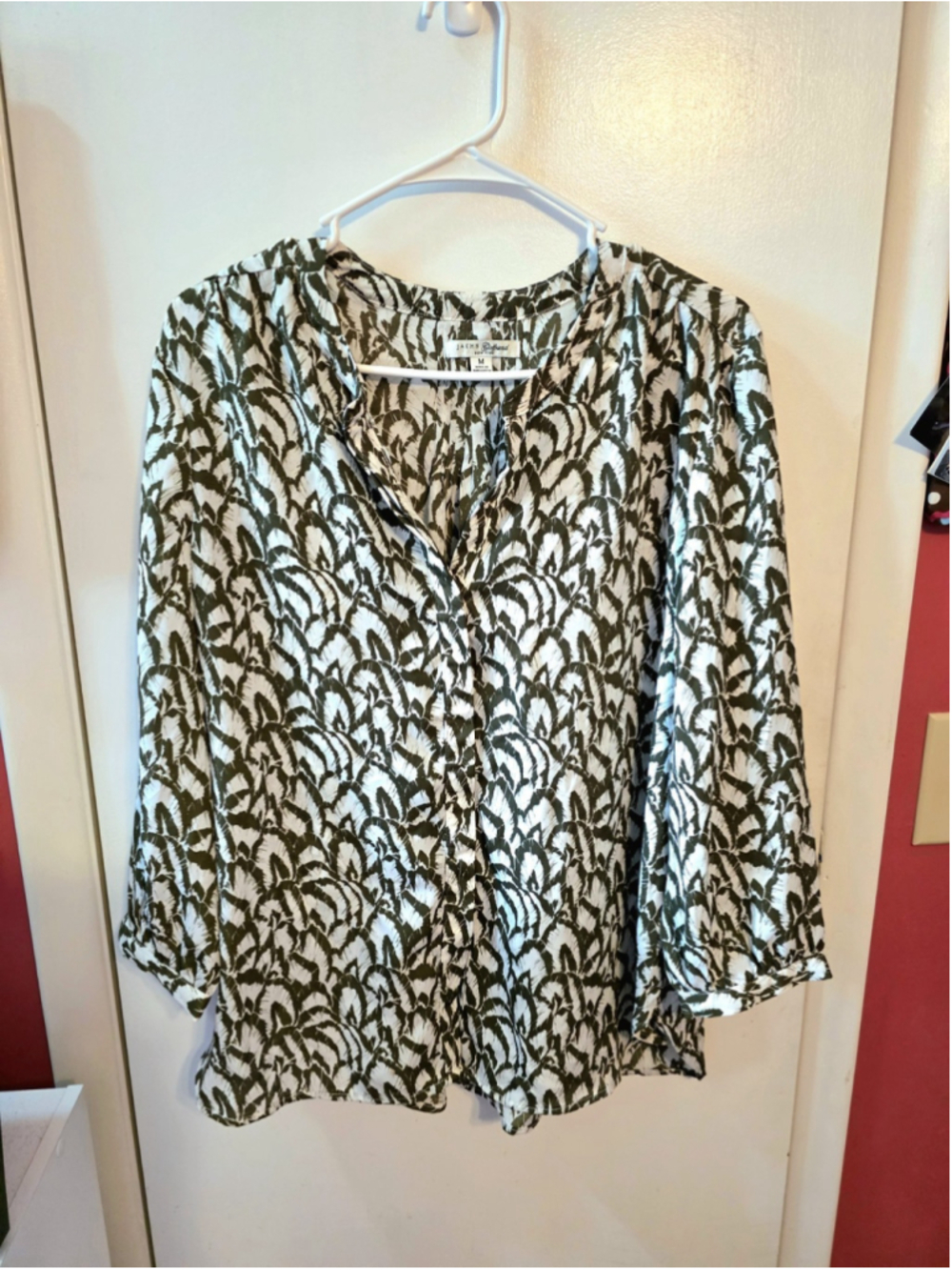 Jachs Girlfriend New York Shirt Women Size Med 3/4 Sleeve Button Open Front